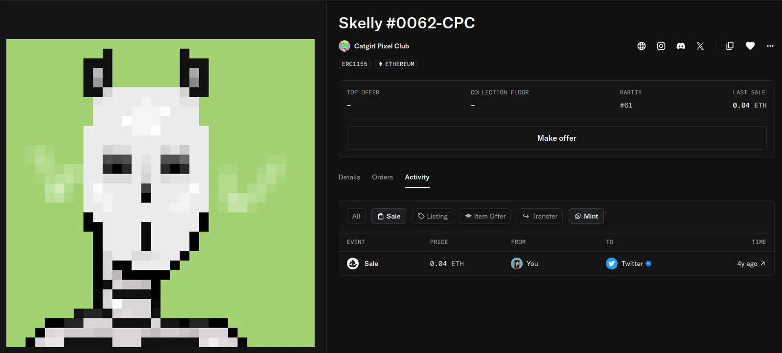 Pixel art of a skeleton character