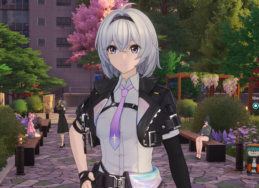 a close-up of the female lead character looking toward the viewer with a blank expression