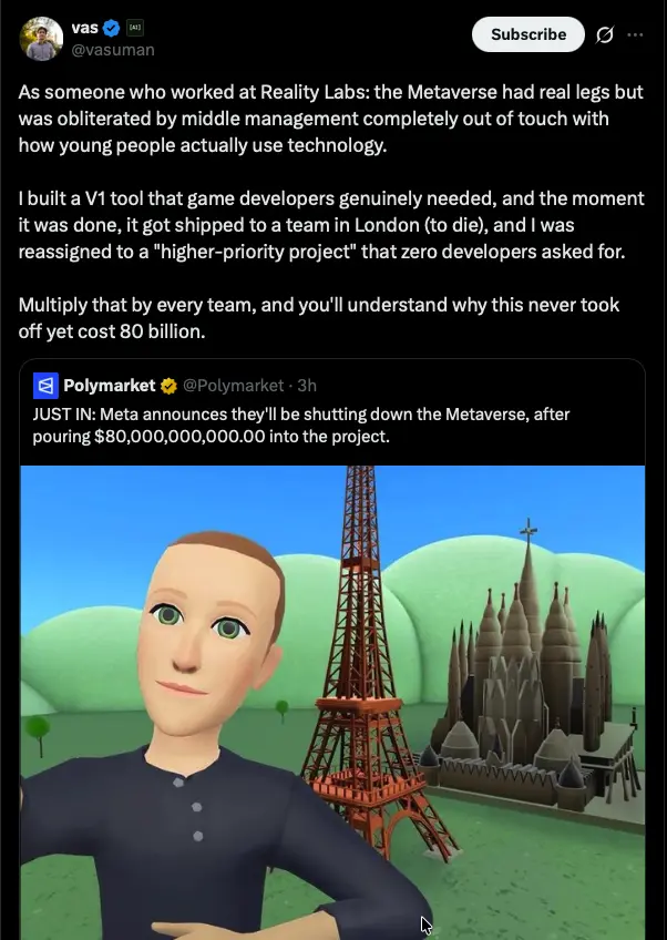 Twitter user claiming ignorance of Meta's Horizon Worlds