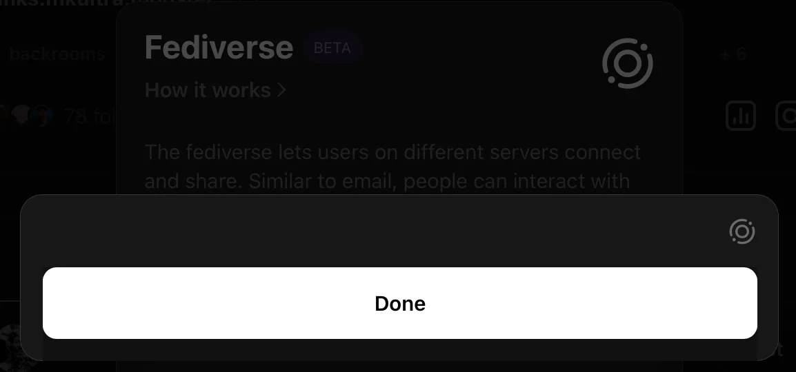 A section on Threads.net that should be explaining how the fediverse works, but the window is blank