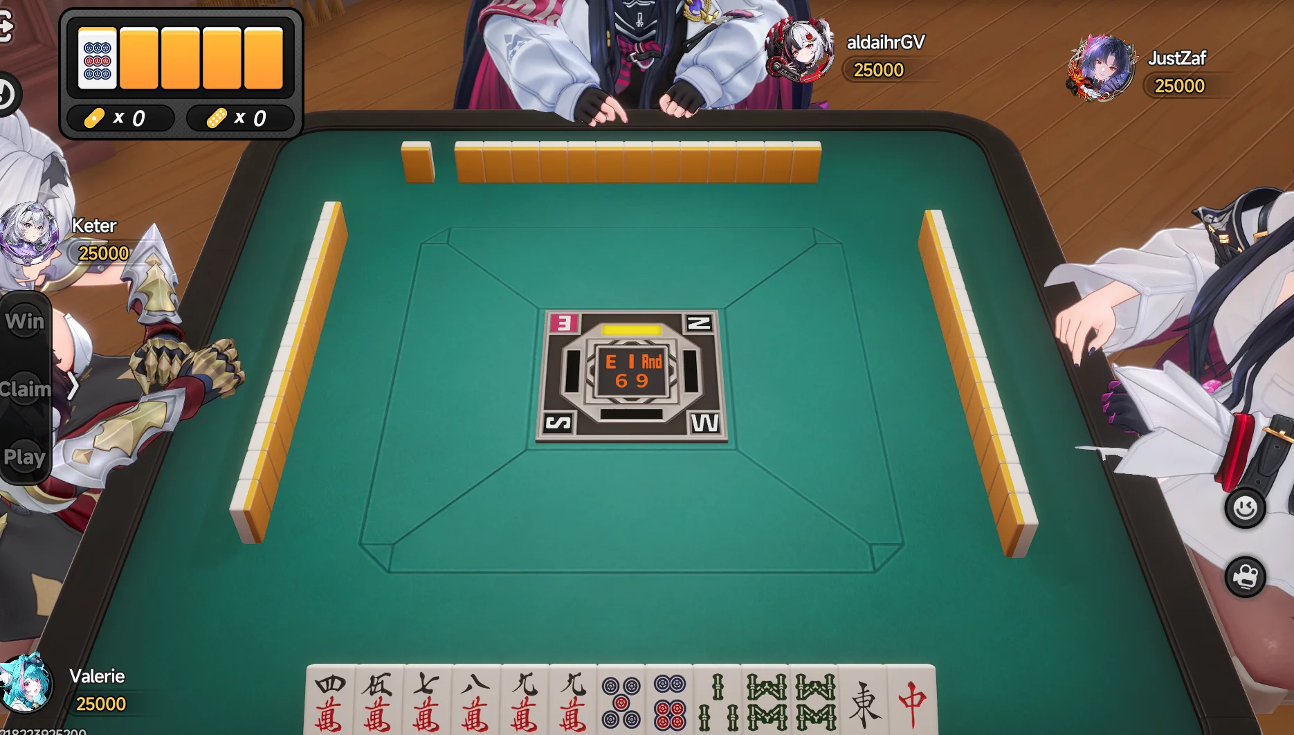 a screenshot from Neverness to Everness where I'm sitting at a green table with 3 other anime girls playing a game of Mahjong